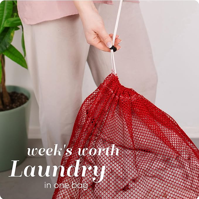 Handy Laundry Mesh XL Laundry Bag - Durable, Machine Washable with Secure Drawstring Closure - Perfect for College Dorms, Laundromats, Apartments (Red, Large 24" x 36")