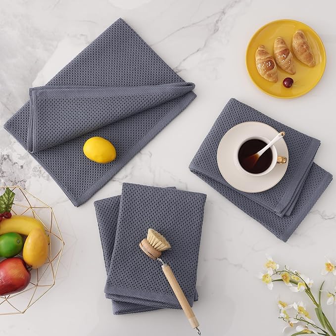 Homaxy 100% Cotton Oversized Waffle Weave Kitchen Dish Towels, Ultra Soft Absorbent Quick Drying Cleaning Towel, 20 x 28 Inches, 8-Pack, Dark Grey
