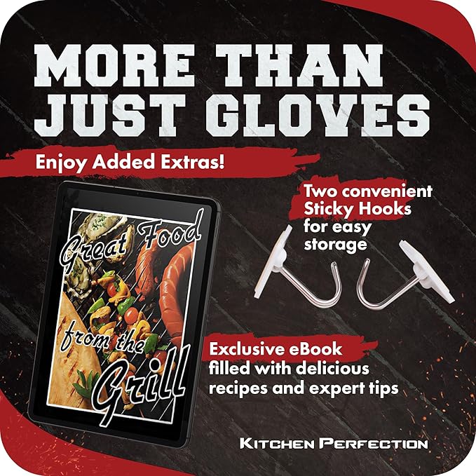 KITCHEN PERFECTION S Silicone Smoker Oven Gloves -Extreme Heat Resistant BBQ Gloves -Handle Hot Food Right on Your Grill Fryer Pit|Waterproof Oven Mitts |Superior Value Set+3 Bonuses
