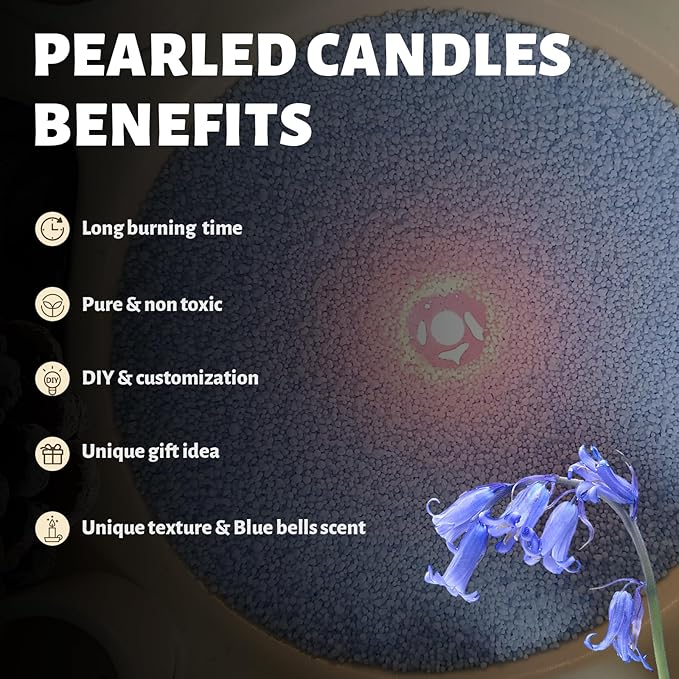 Bluebell Scented Light Blue Pearled Candle 18oz Luxury Sand Candle Granulated Wax - 30 Cotton Wicks - Wax for Candle Making Decorative Candles Smooth and Clean Burning Lasts up to 120 Hours