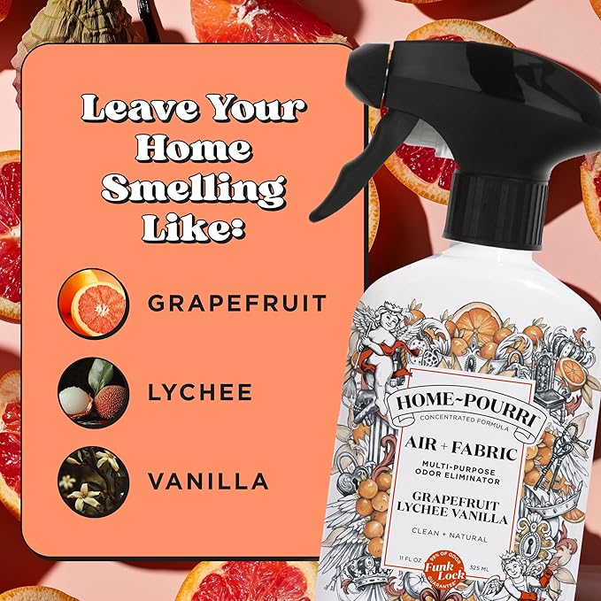Home-Pourri Air + Fabric Multi-Purpose Odor Freshener Spray, Grapefruit Lychee Vanilla, 11 Fl Oz - Vanilla and Grapfruit Lychee