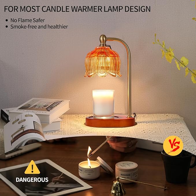 Candle Warmer Lamp with Timer and Dimmer,Electric Amber Light Gifts for Women Melt Wax Warmer Lamp with 2 Bulbs for Candle Jars House Warming New Home Decor