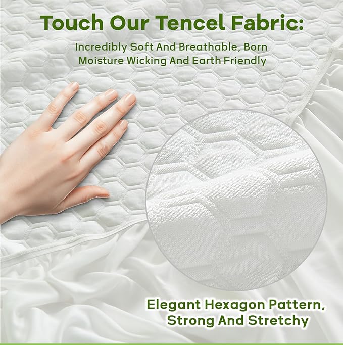 Premium Tencel California King Mattress Protector Cover in White, Natural and Skin Soft, Waterproof and Fully Fitted Deep Pocket, Hypoallergenic, Breathable, Noiseless and Absorbent