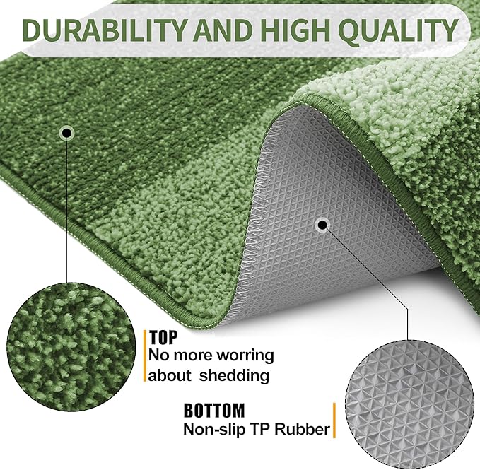 Kitinjoy Indoor Outdoor Door Mat, 32x20 Non-Slip Absorbent Dirt Trapper, Low-Profile Washable Inside Entrance Front Floor Mat, Sturdy Soft Entry Doormats for Entryway, Green
