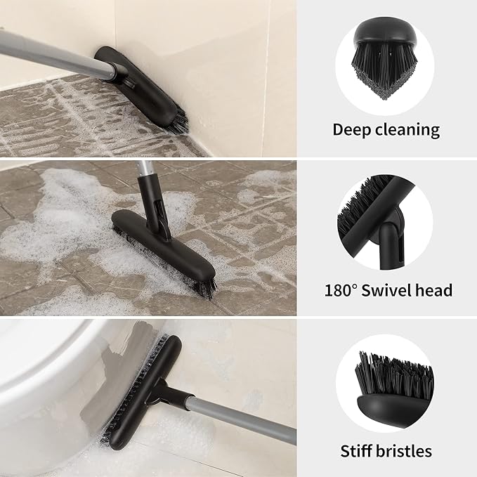 MR.SIGA Heavy Duty Grout Scrub Brush with Long Handle, Shower Floor Scrubber for Cleaning, Tile Scrub Brush with Stiff Bristles