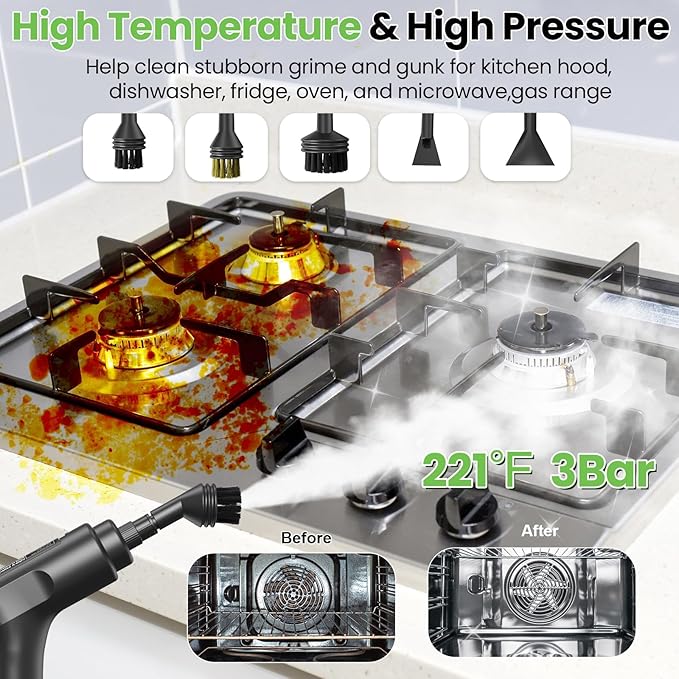 Handheld Steam Cleaner for Home, 2500W High Pressure Steam Cleaner for Car Detailing, 3 Steam Levels, 1600Ml Tank, High Heat Steamer for Bed Bugs, Couch, Furniture, Kitchen, Bathroom