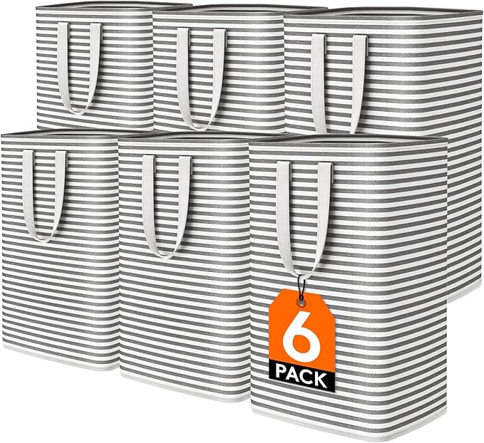Lifewit 6 Pack Laundry Hamper Large Collapsible Laundry Baskets, Freestanding Waterproof Clothes Hamper with Easy Carry Handles in Laundry Room Bedroom Bathroom College Dorm for Adults, Black, 6 x 80L