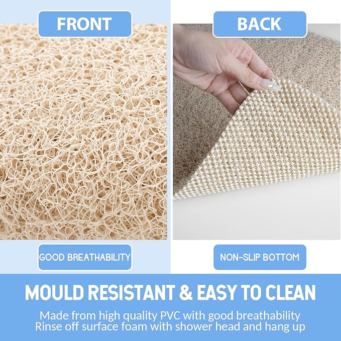 Non-Slip Bathtub Mat, 2 Pack Anti Slip Shower Mat, Fast Drying Bathtub Mats, Foot Scrubber Mat, Anti Slip Mat for Tub, Floor, Bathroom, Kitchen, Home, Hotel (Beige 24"×16"+24"×16")