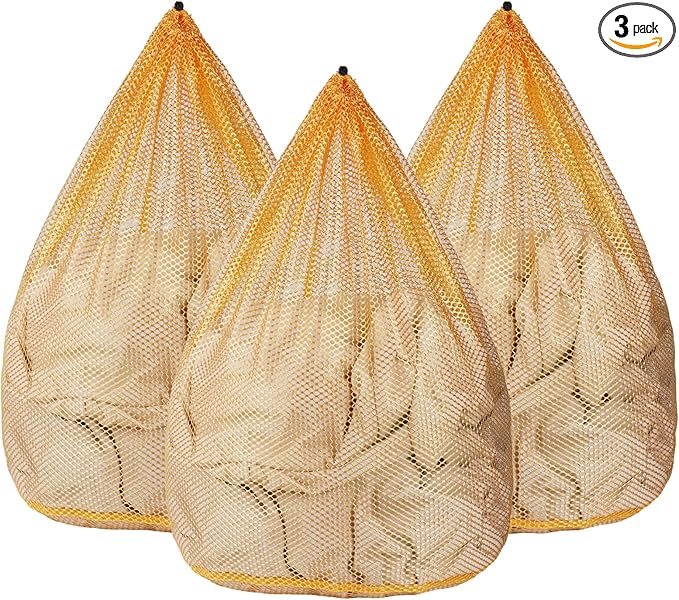 3Pcs Mesh Laundry Bags Washing Machine Mesh Wash Bags Jumbo for Delicates Clothes,Bed Linen,Toys with Drawstring Closure Sturdy(3 XXLarge 28 x 26 Inches, Yellow)