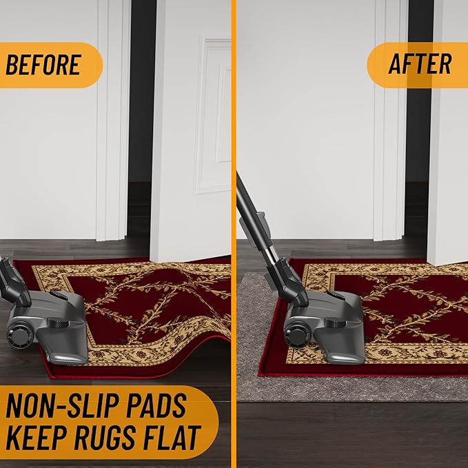Ottomanson 5' x 8' Non-Slip Rug Pad Gripper 1/4 Inch Thick Dual Surface Felt + Rubber Gripper - Safe for All Floors, Brown