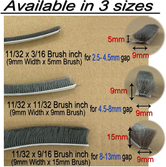 Weather Stripping Brush for Sliding Windows/Doors Frame Side,Pile Self Adhesive Weatherstrip Seal Strip Sealer Draft Stoppers (16.5ft x11/32 x 11/32 Brush inch, White)