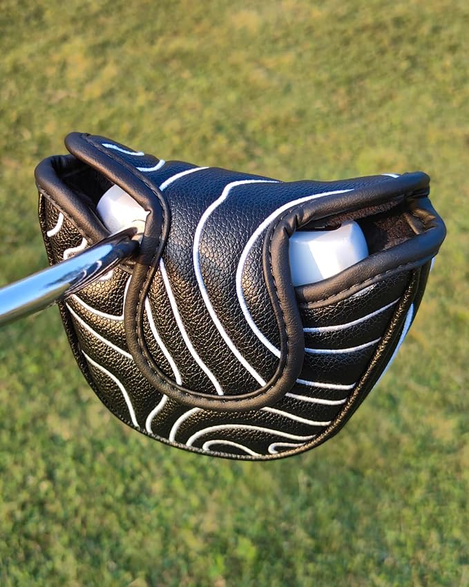 Big Teeth Golf Club Covers Full Set Driver Headcover Fairway Wood Hybrid Golf Club Iron Head Covers, Topographic Edition Putter Cover Leather Golf Head Covers Pure Black, Gifts for Men