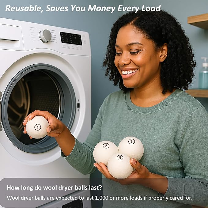 Sheep Wool Dryer Balls 6 Pack XL(2.7") Premium Natural Fabric Softener, Reusable Laundry Dryer Balls for Reducing Drying Time, Static and Wrinkles, Eco-Friendly – 100% New Zealand Wool