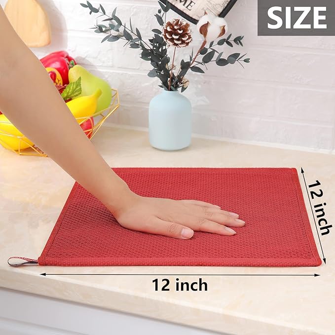 Homaxy 100% Cotton Waffle Weave Kitchen Dish Cloths, Ultra Soft Absorbent Quick Drying Dish Towels, 12 x 12 Inches, 8-Pack, Brick Red