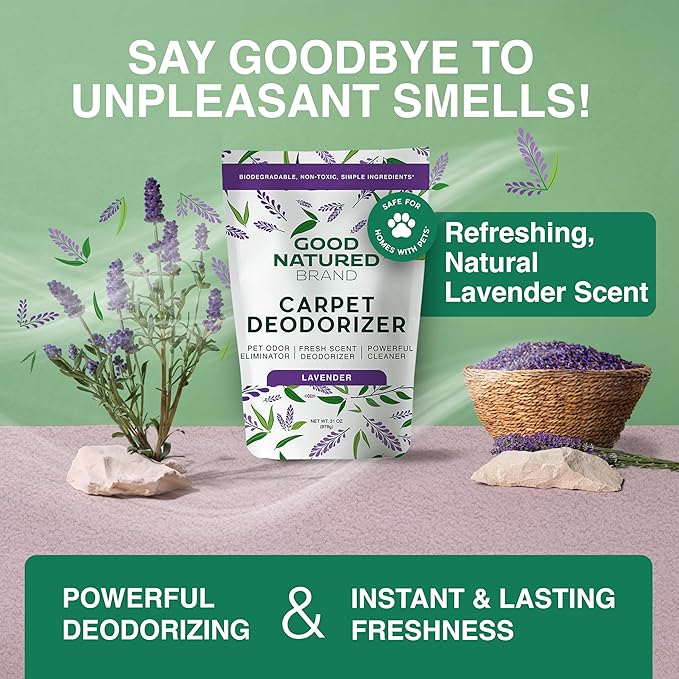 Good Natured Brand | Carpet Deodorizer & Freshener Powder | 31 oz Pet Odor Eliminator for Strong Odor & Pet Urine | Fresh Natural Lavender Scent | Safe for Homes with Pets