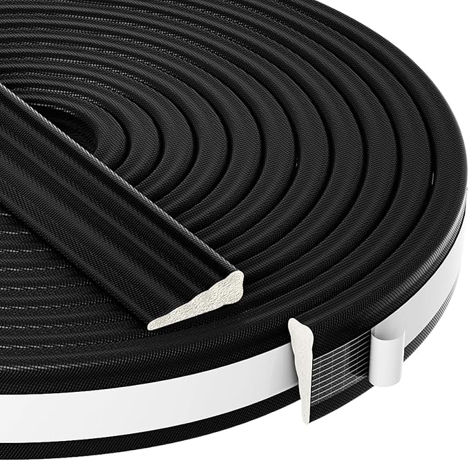 QDiShi 118" Wedge-Shape Weather Stripping Door Seal Weatherproof Foam Seals Self Adhesive Insulation Anti-Collision Strip Soundproofing Frame Insulation Tape Fits 0.13-0.31" Gaps(Black)