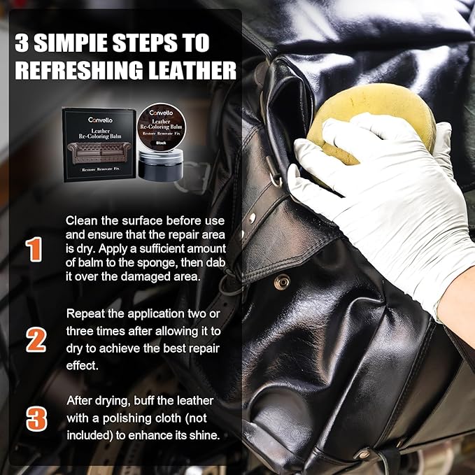 Black Leather Repair Kit, Black Leather Recoloring Balm, Leather Dye - Restore & Renew Scratch, Faded and Aged Leather & Vinyl Couches, Boots, Car Seats or Leather Furniture