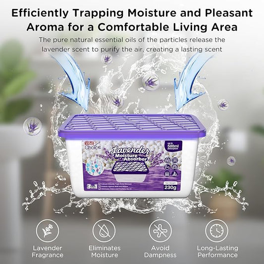 W&E Choice Moisture Absorbers With Lavender Scent, Portable Dehumidifier for Closet&Bathrooms, Kitchen, Humidity Absorber Odor Eliminator Absorber