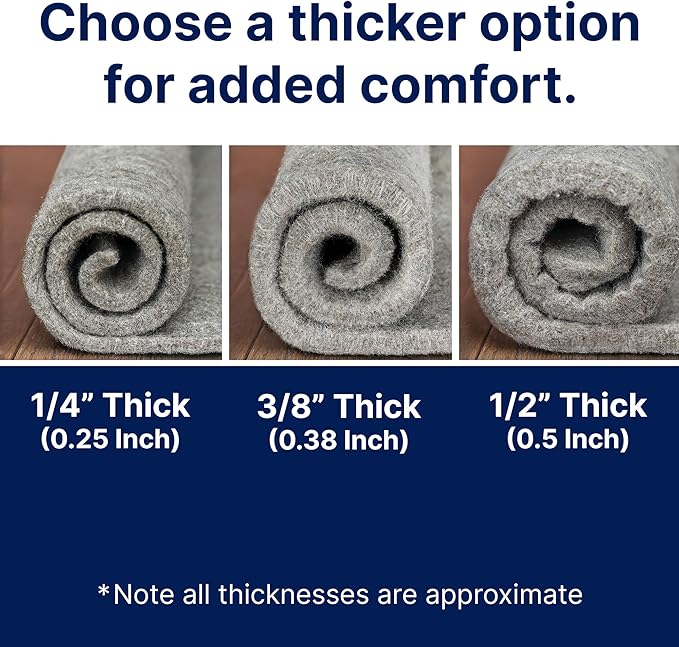 RUGPADUSA - Eco-Plush - 12' Square - 1/4" Thick - 100% Felt - Premium Cushioned Rug Pad - Available in 3 Thicknesses, Many Custom Sizes