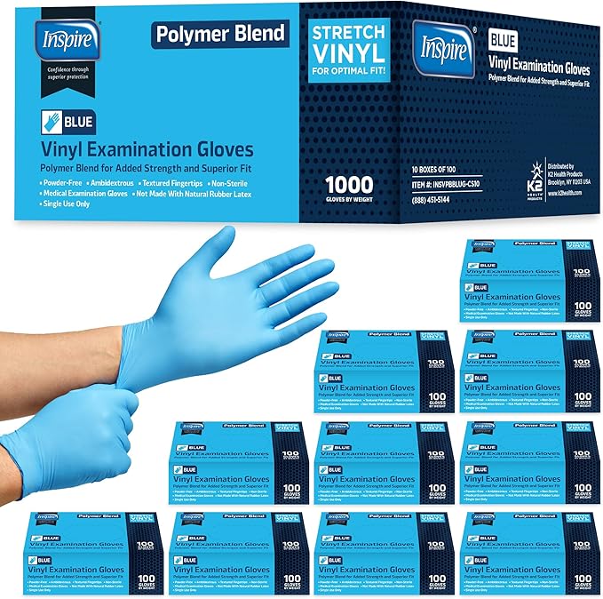 Inspire Nitrile-Vinyl Blend Exam Gloves - Disposable, Latex Free, Medical, Multipurpose for Cooking