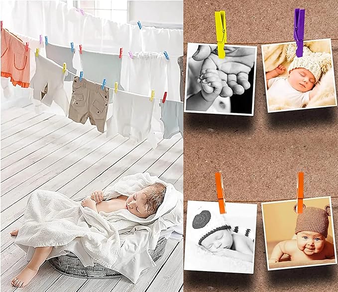 1.9 Inch Black Wooden Clothespins for Pictures Halloween DIY Art Crafts Clothesline Clips Laundry with Jute Twine Pack 50