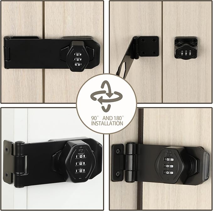 Password Rotary Hasp Locks, Digit Combination Lock Door Security Slide Latch Door Lock for Drawers, File Cabinets, Cabinets, Interior Doors, Barns, Garage Doors, Fence (4 Inch)