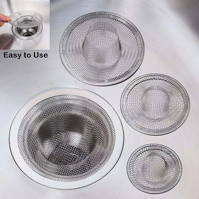 12PCS Stainless Steel Slop Basket Filter Trap, 2.75" & 4.41" Mesh Sink Drain Strainer Screen Bathroom Kitchen, Drain Mesh Basket Cover Hair Catcher for Lavatory RV Shower Floor Utility Drain