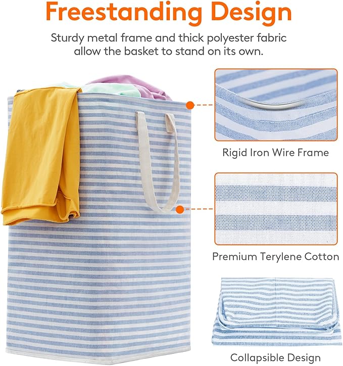 Lifewit 2 Pack Laundry Hamper Large Collapsible Laundry Baskets, Freestanding Waterproof Clothes Hamper with Easy Carry Handles in Laundry Room Bedroom Bathroom College Dorm for Adults, Blue, 2 x 80L