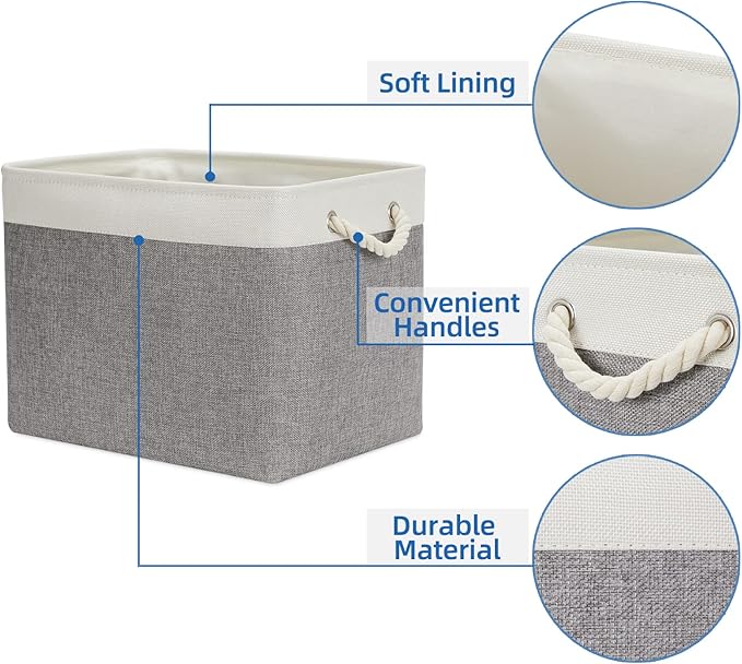 Temary Baskets for Organizing, 2 Pack Storage Baskets Large Fabric Baskets with Handles, Decorative Basket for Gifts Empty for Home (White&Grey,16Lx12Wx12H Inches)