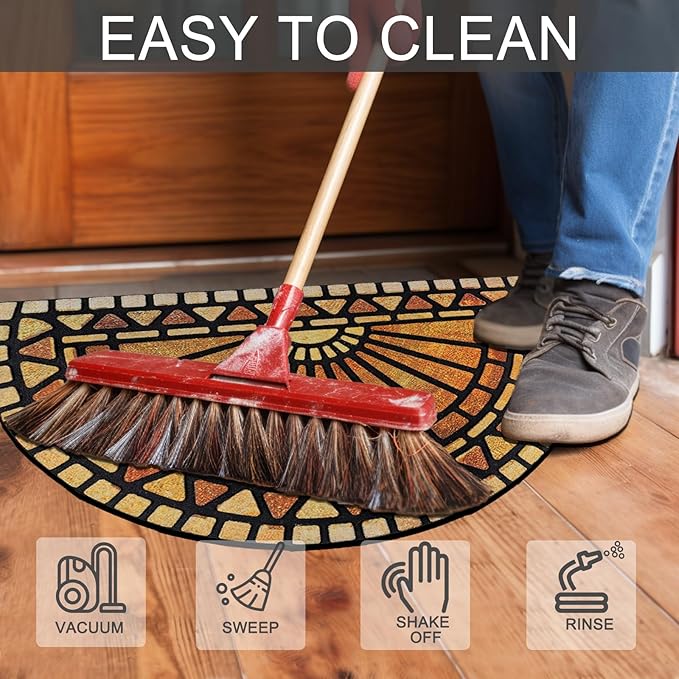 CHICHIC Welcome Door Mat 18 x 30 Inch Front Doormat Outdoors for Home Entrance Outdoors Mat for Outside Entry Way Doormat Entry Rugs, Heavy Duty Non Slip Rubber Back Low Profile, Semicircle