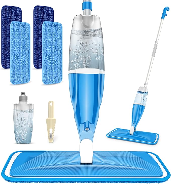 Spray Mop for Hardwood Floors Cleaning: Microfiber Wet Dry Floor Mops with 4 Washable Pads for Swiffer PowerMop - Flat Mop with Sprayer for Kitchen Tile Wood Laminate Vinyl