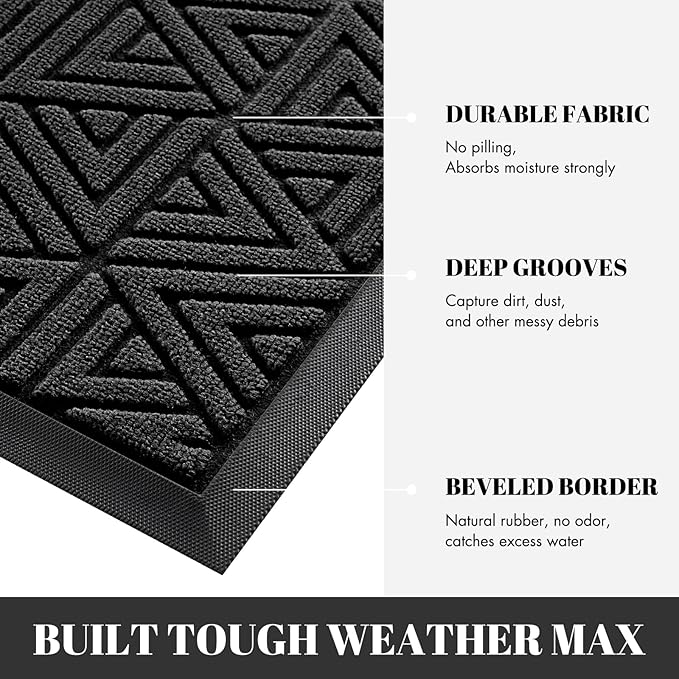 Yimobra Large Door Mat 36x24, All-Weather Waterproof Non-Slip Welcome Matt Outdoor, Heavy Duty Non Slip Doormat for Entryway for Patio and Garage Indoor, Easy Clean, Black