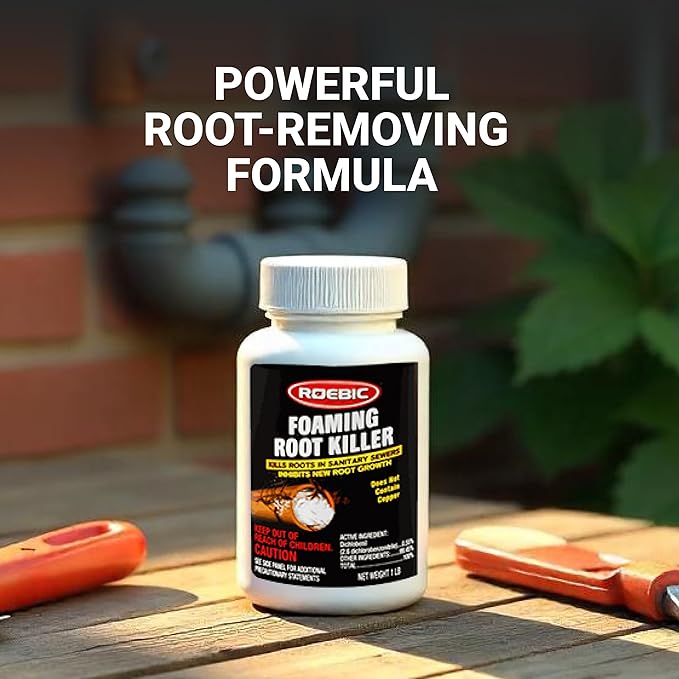 Roebic FRK Foaming Tree Root Killer, Chemical Septic System, Drain Field and Sewer Line Pipe Clog Remover and Root Destroyer, Safe for Bathroom Toilet, White Granules, 1 lb (Pack of 3)