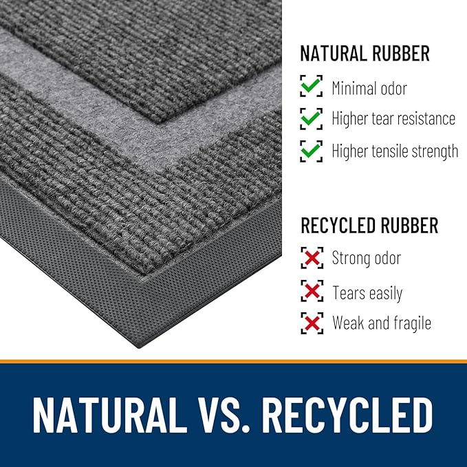 OLANLY Front Door Mat Indoor Outdoor Entrance, Waterproof All-Season, All-Weather Doormat, Sturdy Natural Rubber, Fade Resistant, Low Profile, Easy Clean Patio Porch Entryway Mat, 59x35, Dark Grey