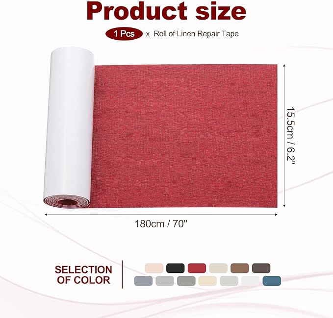 PATIKIL 70x6.2 Inch Linen Repair Tape, Repair Fabric Patch Self Adhesive Couch Patch Line Repair Patch for Furniture Sofa Car Seats Office Chairs, Wine Red