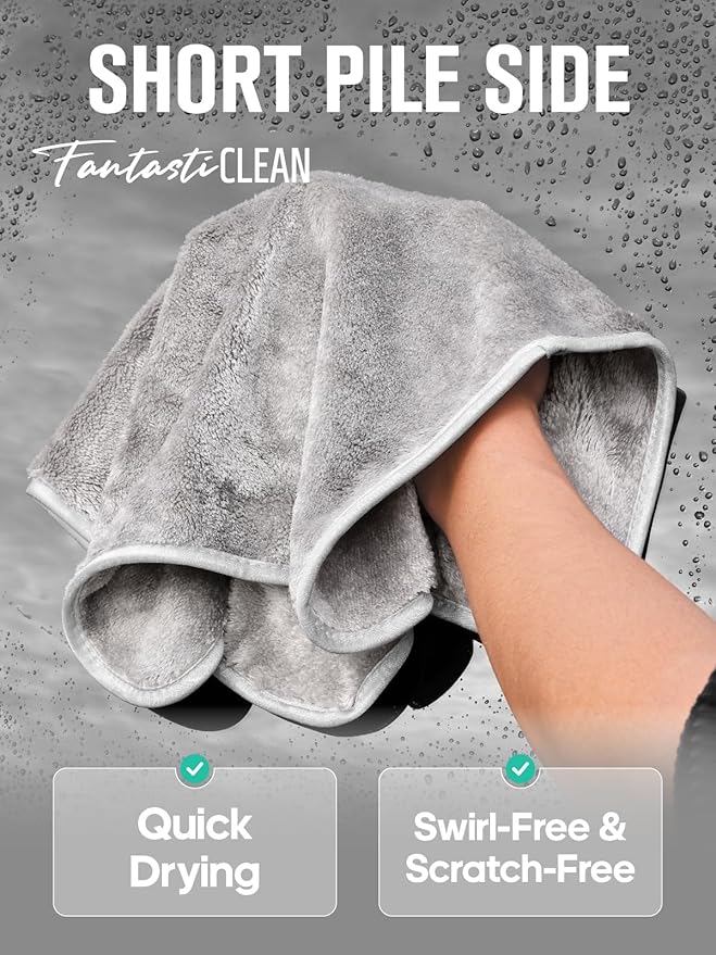 Fantasticlean Microfiber Car Detailing Towels, Car Drying Towel with Edge, Plush, Coral Fleece, 700GSM, 16" x 16", 12 Pack, Scratch-Free, Ultra Absorbent, Car RV Boat Home Cleaning (Grey and Camel)