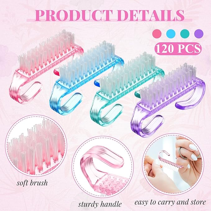 Patelai 200 Pcs Handle Grip Nail Brush Bulk Colorful Nail Scrubber Fingernail Brushes Hand Toes Cleaning Brushes Pedicure Scrubbing Tool for Men and Women, Multicolor Brush