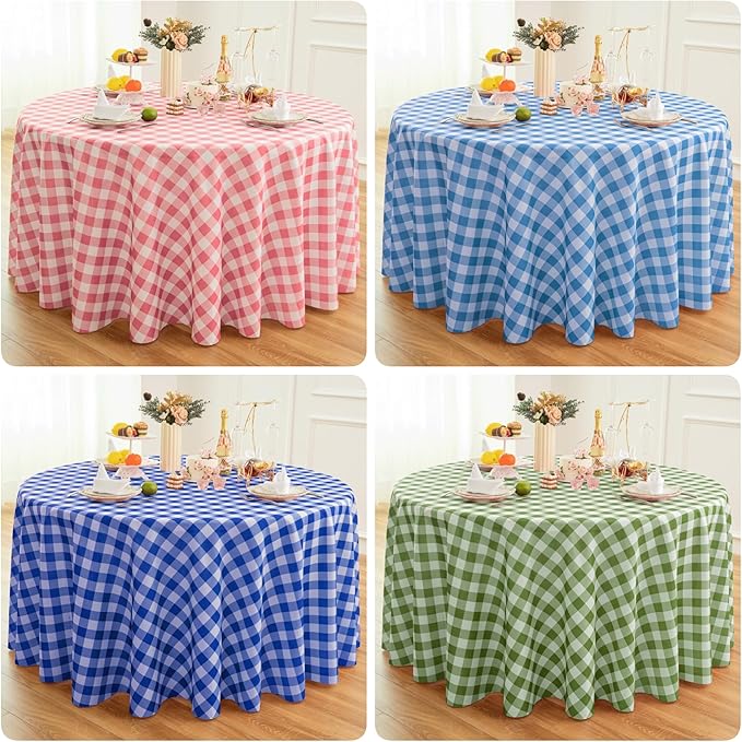 Waterproof Plaid Tablecloth Fabric - Round 90 Inch Classic Gingham Checker Table Cloth for Indoor/Outdoor Use - Buffalo Table Cover for Picnics, BBQs, and Parties