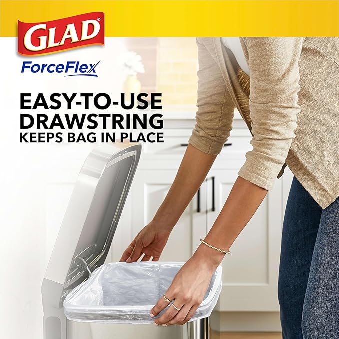 Glad Trash Bags, ForceFlex Tall Kitchen Drawstring Garbage Bags, 13 Gal, Fragrance Free, 80 Ct, Package May Vary| (Pack of 3)