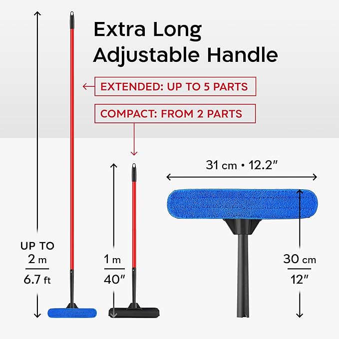 Tyroler Professional Window Squeegee for Home, 12"-80" Long Squeegee for Window Cleaning, 2-in-1 Window Cleaning Squeegee Kit, Indoor & Outdoor Window Cleaner Tool for High Windows & Glass (12"-80")