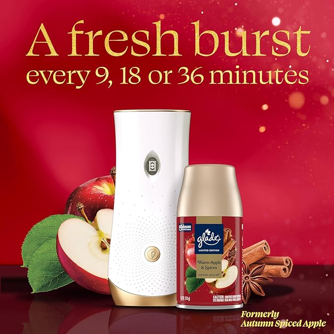 Glade Automatic Spray Refill, Warm Apple & Spices, Scented Air Freshener for Home and Bathroom, 6.2 Oz, 2 Count