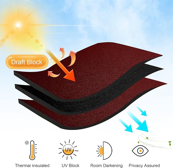 RYB HOME Cafe Window Curtains - Heavy Duty Solid Drapes with Back Tab Top, Thermal Insulated Panels for Wedding Holiday Girl Bedroom Nursery, W 42 x L 54, Burgundy Red, 1 Pair