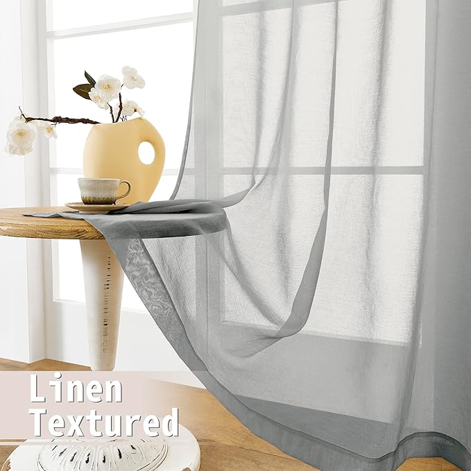 Tollpiz Sheer Curtains Closet Linen Textured Curtain Sheers Doorway Light Filtering Voile Patio Glass Door Rod Pocket Curtains French Door, 54 x 80 inches Long, Silver Grey, Set of 1 Panel