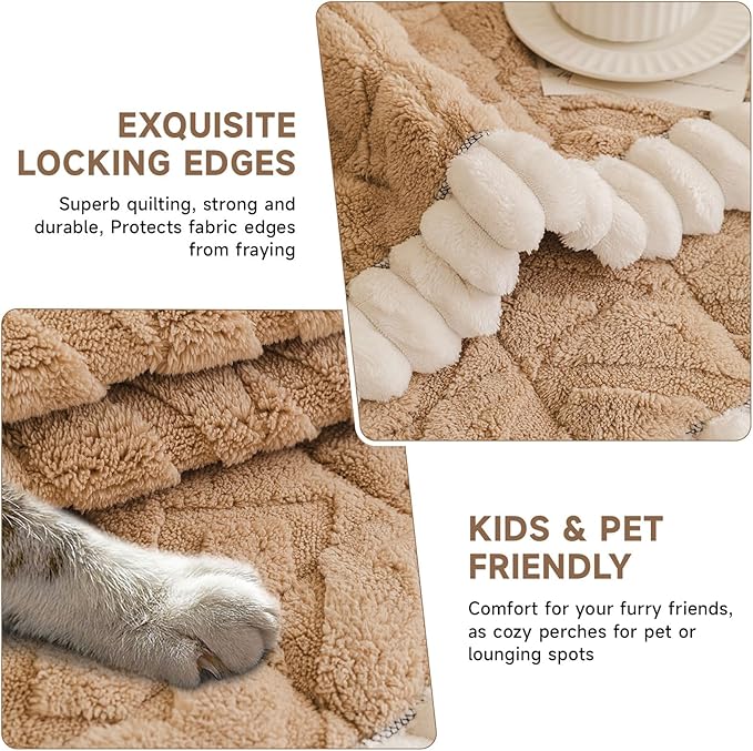 OTOB Couch Covers for 3 Cushion Couch Sofa Pet Friendly, Washable & Non Slip Geometric Jacquard Modern Plush Fuzzy Sofa Slipcovers Protector, All Season Soft Pet Couch Cover (Coffee, 27.6"x82.7")
