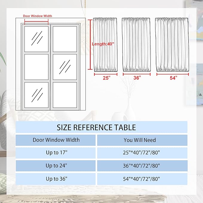 DWCN French Door Curtains – Rod Pocket Thermal Blackout Curtain for Doors with Glass Window, Kitchen and Patio Doors for Privacy, 25 X 40 Inches Long, 1 Curtain Panel with Tieback,Bean Green