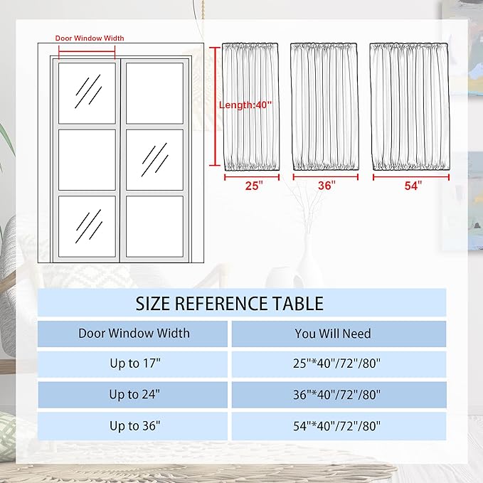 DWCN French Door Curtains Rod Pocket Thermal Blackout Curtain for Glass Windows, Kitchen and Patio Doors for Privacy, 54 X 40 Inches Long, 1 Curtain Panel with Tieback, Ivory