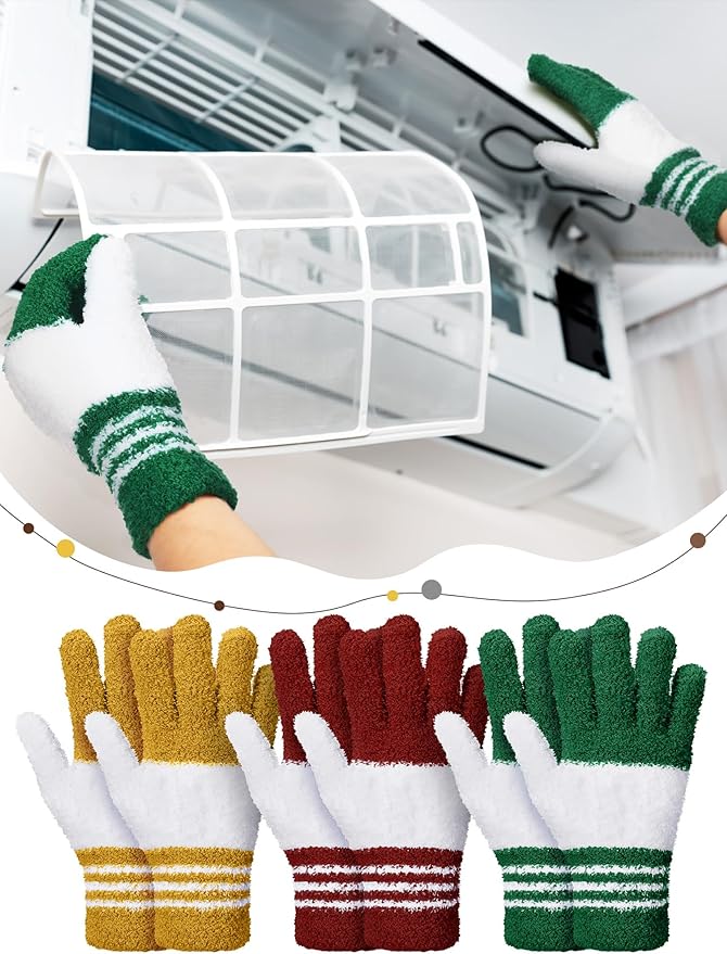 Patelai 3 Pairs Microfiber Plant Dusting Gloves Leaf Cleaning Gloves for Indoor Plants, Blinds, Furniture, House(Small,Red, Green, Yellow)