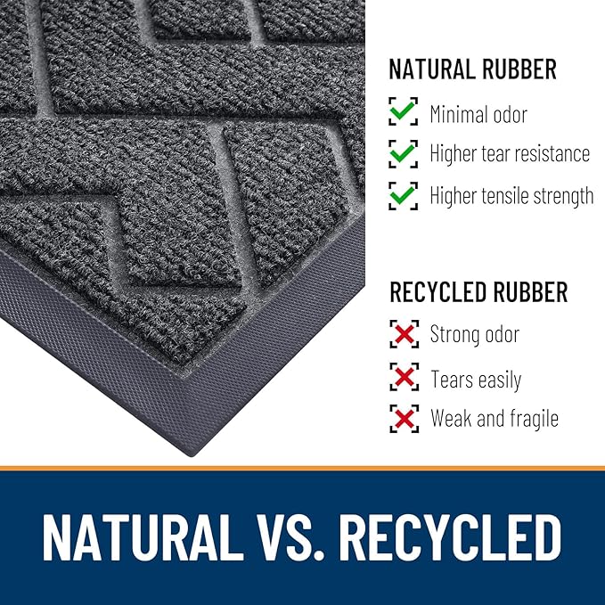OLANLY Front Door Mat Indoor Outdoor Entrance, Waterproof All-Season, All-Weather Doormat, Sturdy Natural Rubber, Low Profile, Easy Clean Patio Porch Entryway Mat, Herringbone Brick (Grey, 59x23)