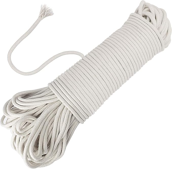 164 Feet 1/4 Inch White Natural Cotton Rope, Cotton Clothesline Rope, All-Purpose Craft Rope for Clothes Hanger, Garden Flower Potted Plants, Laundry Line Dryer, 1 Solid Rope