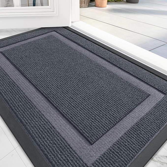 OLANLY Front Door Mat Indoor Outdoor Entrance, Waterproof All-Season, All-Weather Doormat, Sturdy Natural Rubber, Fade Resistant, Low Profile, Easy Clean Patio Porch Entryway Mat, 59x23, Light Grey